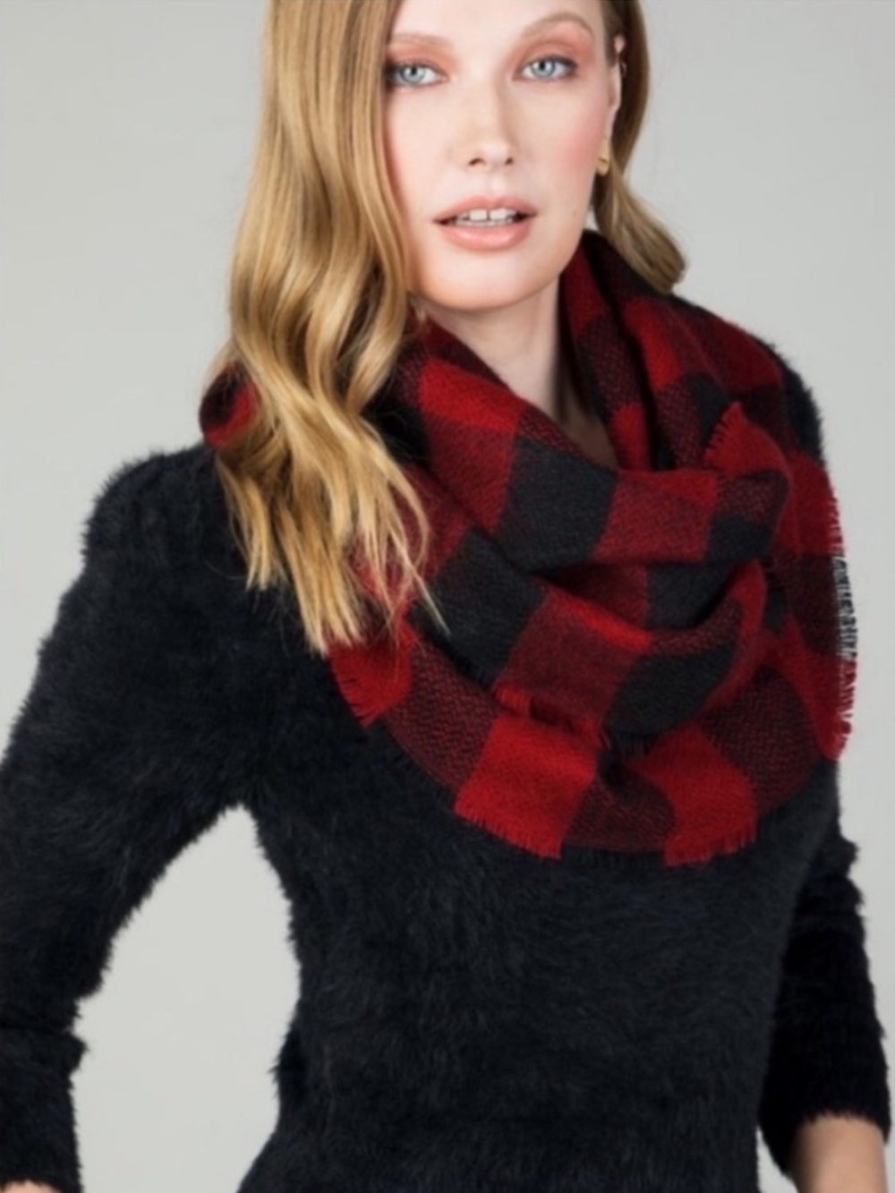 Ruggline Buffalo Plaid Check Infinity Scarf OSFM Red Black